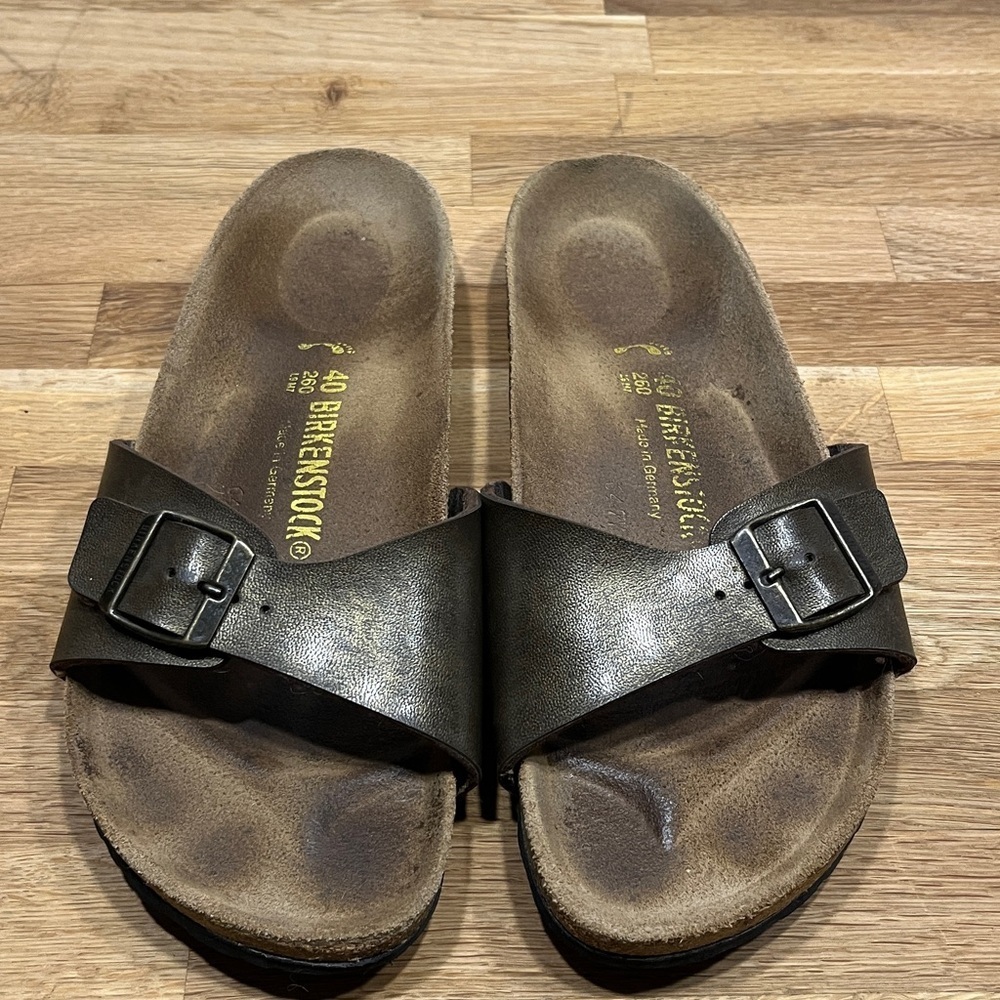Birkenstock Madrid Metallic Bronze Leather Sandals Slides Women’s Sz 40 (9-9.5)